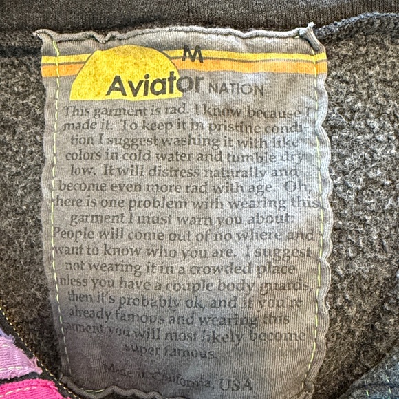 AVIATOR NATION Women's 5 Stripe Animal Kingdom Hoodie Size M In Black - Picture 4 of 4